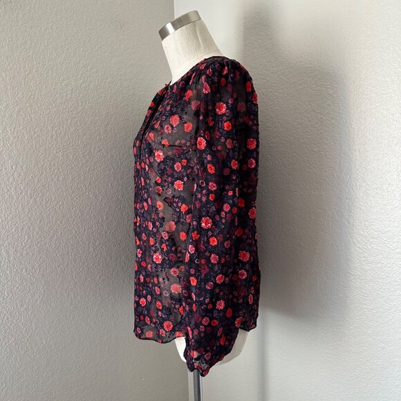 Rebecca Taylor Crash Velvet Floral Print Silk Blouse Sheer Lightweight Sz 10 - Picture 4 of 12